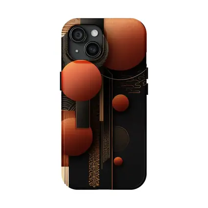 Abstract Red Spheres Black Gold Japanese Pattern