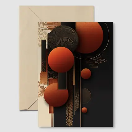 Abstract Red Spheres Black Gold Japanese Pattern