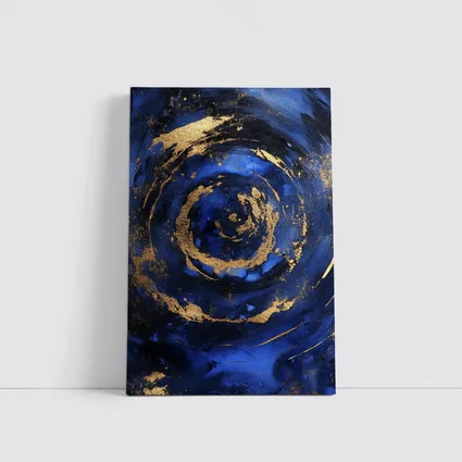 Dark Blue Gold Swirl Abstract Art