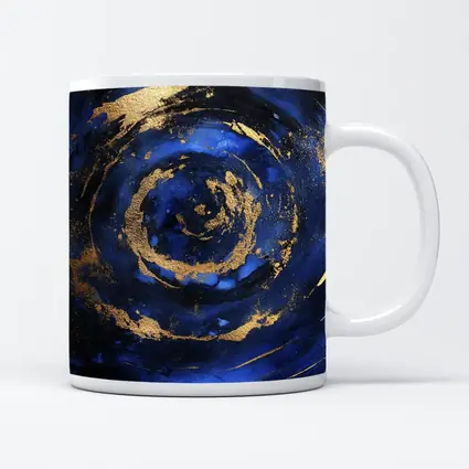 Dark Blue Gold Swirl Abstract Art