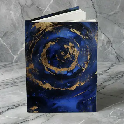 Dark Blue Gold Swirl Abstract Art