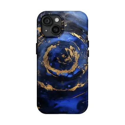 Dark Blue Gold Swirl Abstract Art