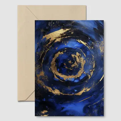 Dark Blue Gold Swirl Abstract Art