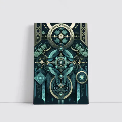 Art Deco Mystical Botanical Dark Teal Design
