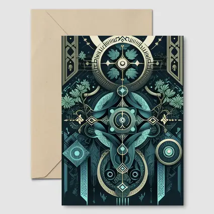 Art Deco Mystical Botanical Dark Teal Design