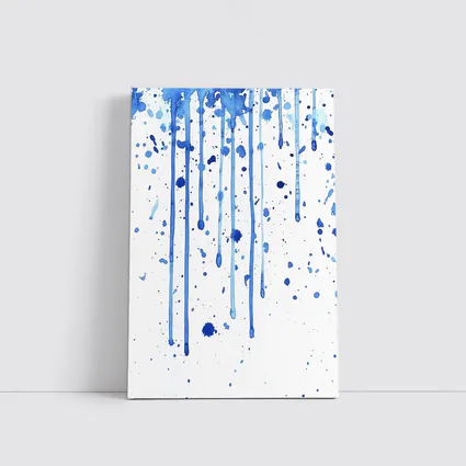 Blue Watercolor Drips Splatter White Background