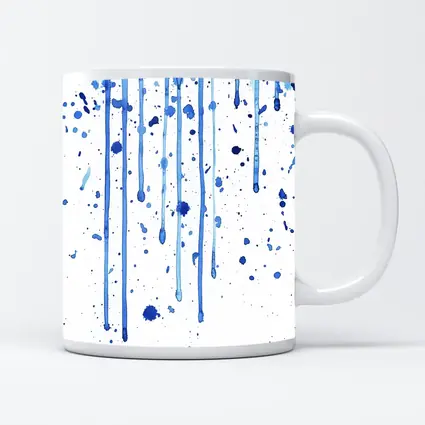 Blue Watercolor Drips Splatter White Background