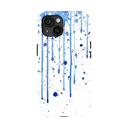 Blue Watercolor Drips Splatter White Background