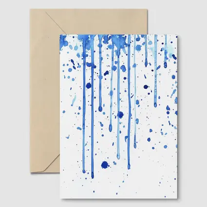 Blue Watercolor Drips Splatter White Background