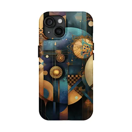 Abstract Gold Blue Geometric Cosmic Art