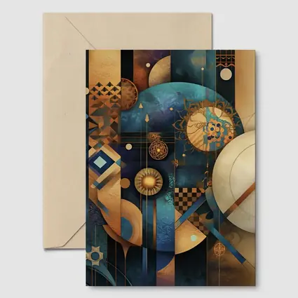 Abstract Gold Blue Geometric Cosmic Art