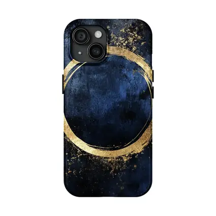 Gold Circle Brush Stroke Dark Blue Background