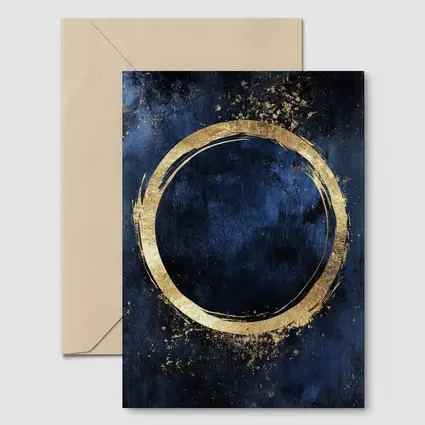 Gold Circle Brush Stroke Dark Blue Background