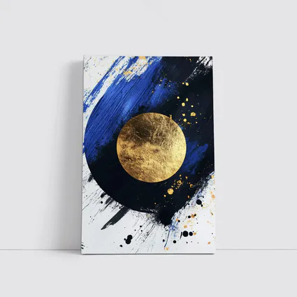 Gold Circle Bold Blue Brushstroke Abstract Art