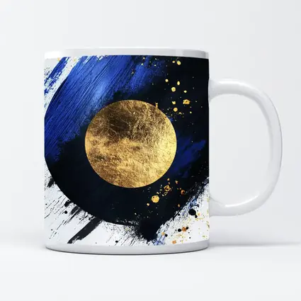 Gold Circle Bold Blue Brushstroke Abstract Art