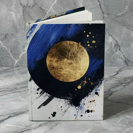 Gold Circle Bold Blue Brushstroke Abstract Art