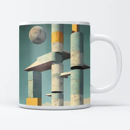 Brutalist Concrete Towers Moon Sky Art