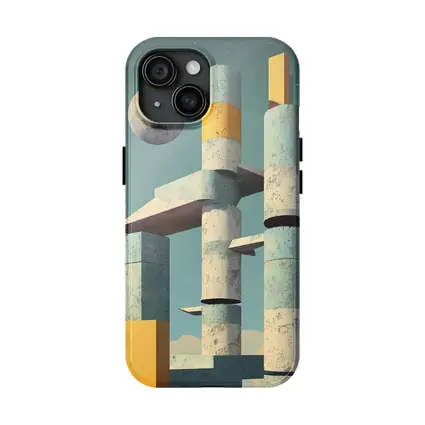 Brutalist Concrete Towers Moon Sky Art