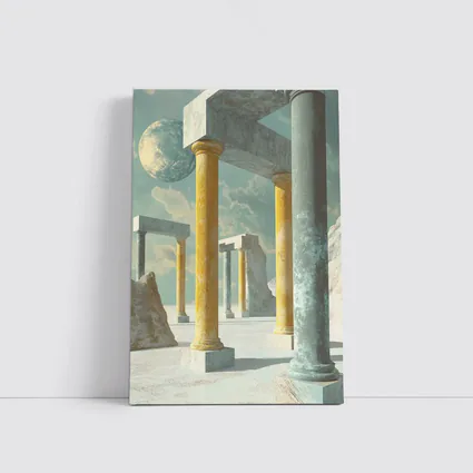 Surreal Ancient Columns Floating Planet Sky