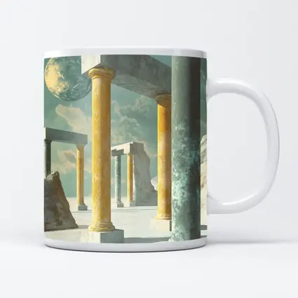 Surreal Ancient Columns Floating Planet Sky