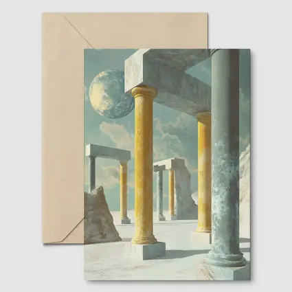 Surreal Ancient Columns Floating Planet Sky