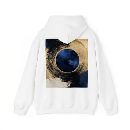 Gold Circle Brushstroke Abstract Dark Blue Art