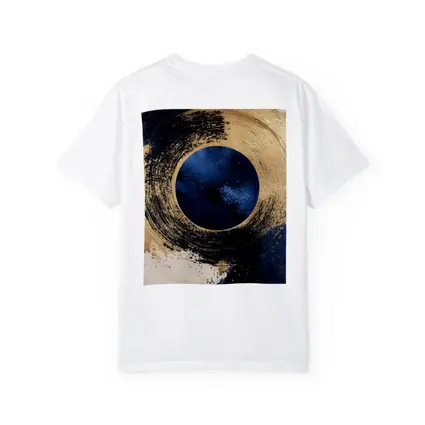 Gold Circle Brushstroke Abstract Dark Blue Art