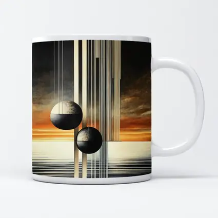 Abstract Geometric Spheres Sunset Sky Art
