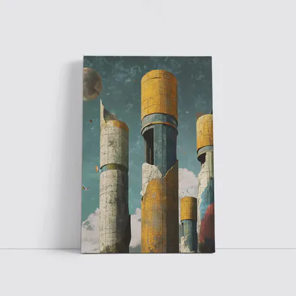 Brutalist Towers Surreal Sky Abstract Art