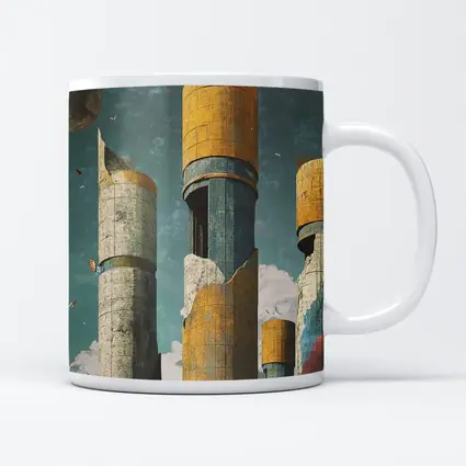 Brutalist Towers Surreal Sky Abstract Art