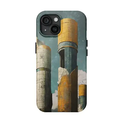 Brutalist Towers Surreal Sky Abstract Art
