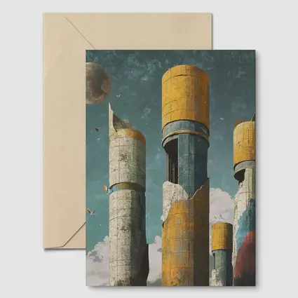 Brutalist Towers Surreal Sky Abstract Art