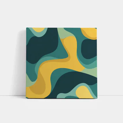 Teal and Yellow Abstract Wavy Organic Shapes
