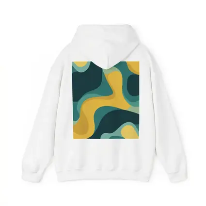 Teal and Yellow Abstract Wavy Organic Shapes