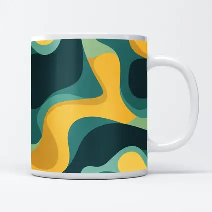 Teal and Yellow Abstract Wavy Organic Shapes