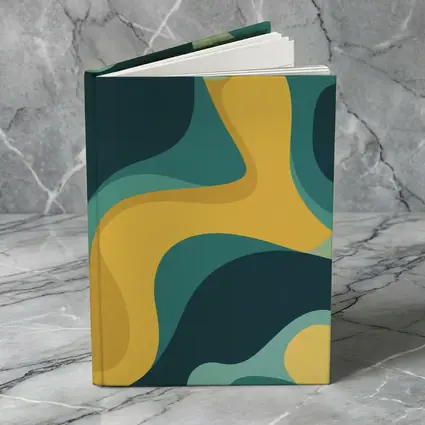 Teal and Yellow Abstract Wavy Organic Shapes
