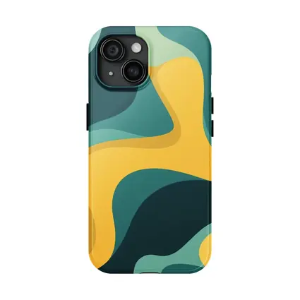 Teal and Yellow Abstract Wavy Organic Shapes