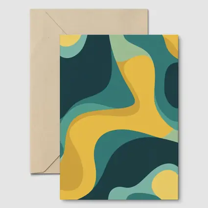 Teal and Yellow Abstract Wavy Organic Shapes