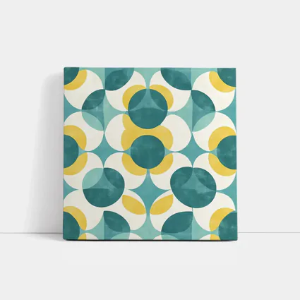 Retro Geometric Circle Pattern Teal Yellow
