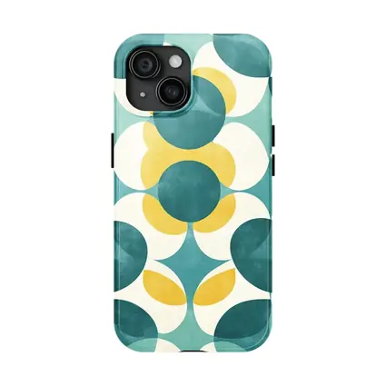 Retro Geometric Circle Pattern Teal Yellow