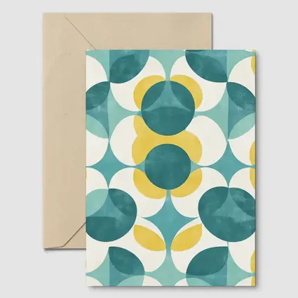 Retro Geometric Circle Pattern Teal Yellow