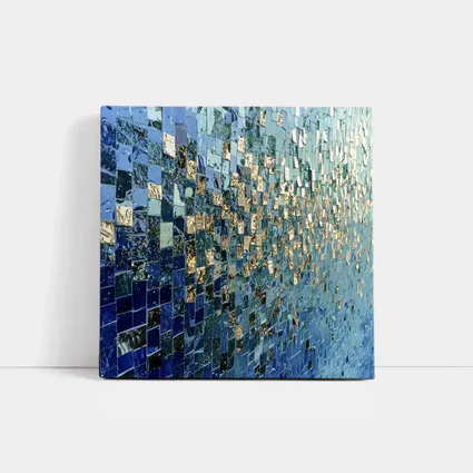 Blue Gold Mosaic Tile Abstract Wall Art