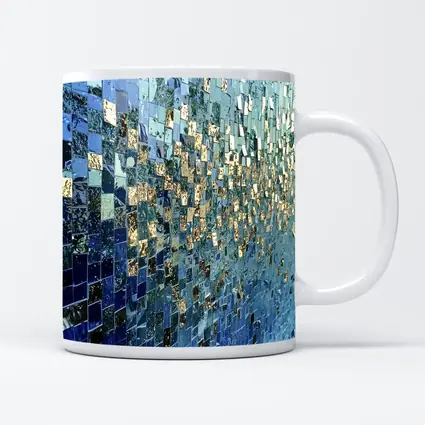 Blue Gold Mosaic Tile Abstract Wall Art