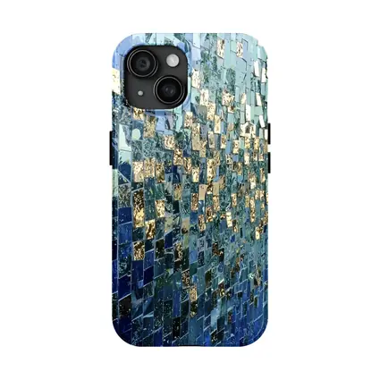 Blue Gold Mosaic Tile Abstract Wall Art
