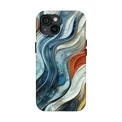 Flowing Waves Abstract Terracotta Blue Art