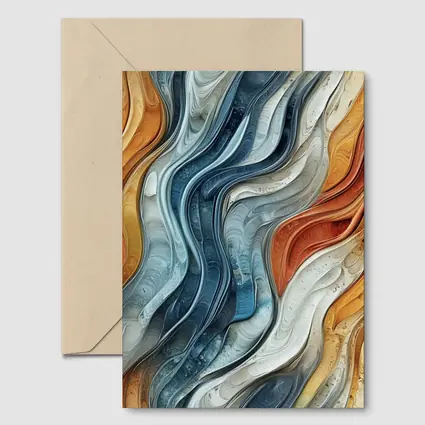Flowing Waves Abstract Terracotta Blue Art