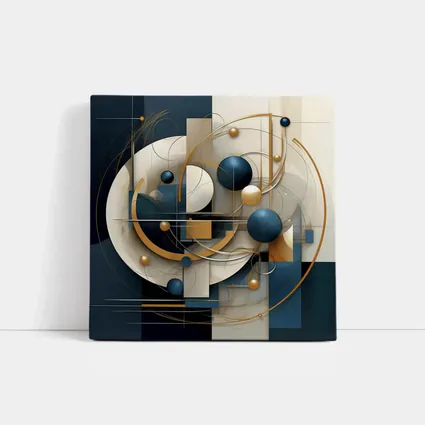 Abstract Blue Gold Geometric Spheres Art