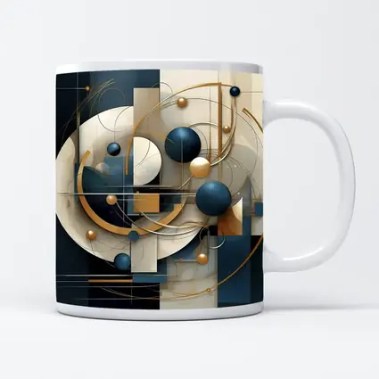 Abstract Blue Gold Geometric Spheres Art
