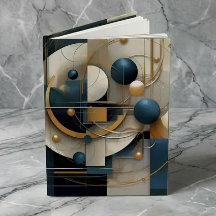Abstract Blue Gold Geometric Spheres Art