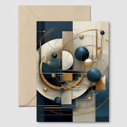 Abstract Blue Gold Geometric Spheres Art